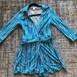 NWT Diane von Furstenberg blue silk wrap romper